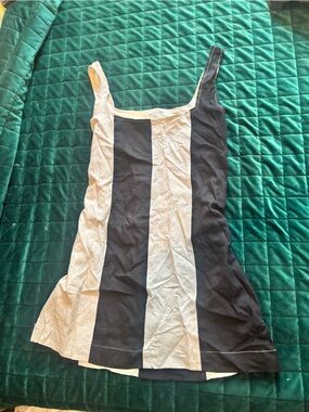 Striped loose Tank Dress — Black and cream Colorblock